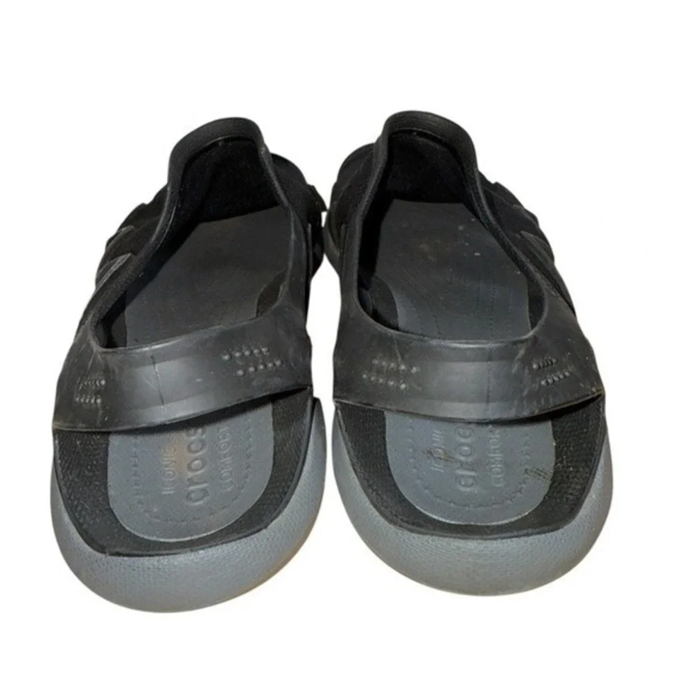Crocs Swiftwater Mesh Wave Mens Size 13 Pre-Owned Sandals Black Grey Water Shoes